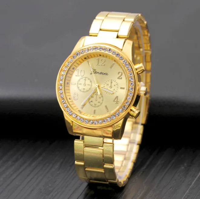 Modische Armbanduhr mit Diamant-Armband aus legiertem Stahl