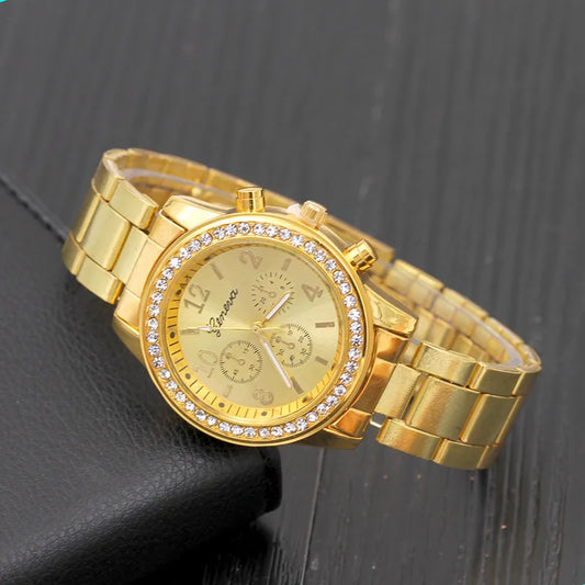 Modische Armbanduhr mit Diamant-Armband aus legiertem Stahl